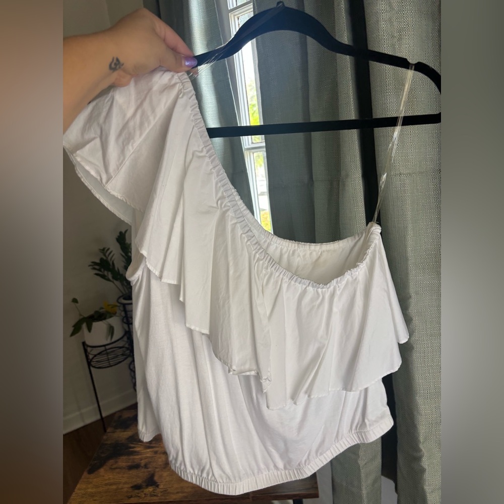 Target White Ruffle One-Shoulder Tank Top